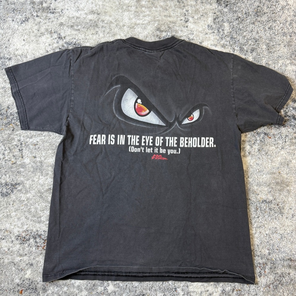 Vintage No Fear Graphic‎ T-Shirt Faded Black Eye of the Beholder Mens Medium 90s